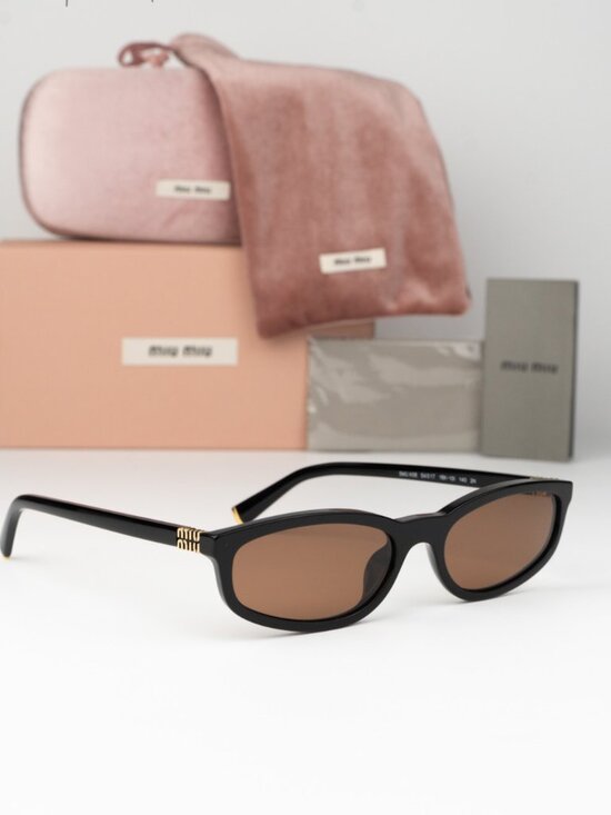 Miu Miu Women Sunglasses Black Brown Rectangle MUA06S 16K10I NEW AUTHENTIC